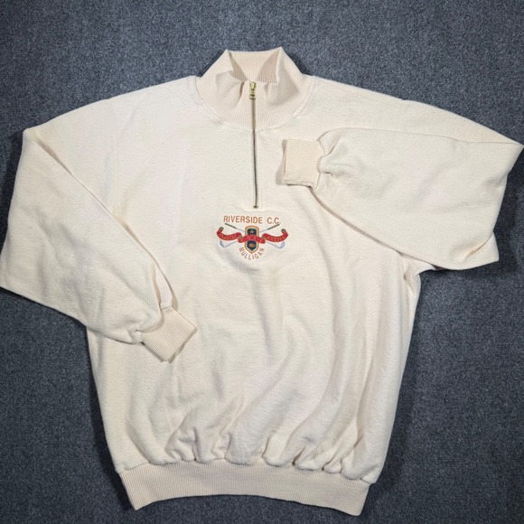 Riverside C.C. Classic Golf Attire Other - Vintage  SDI Riverside Country Club 1/4 Zip Pullover Mens Large Cream